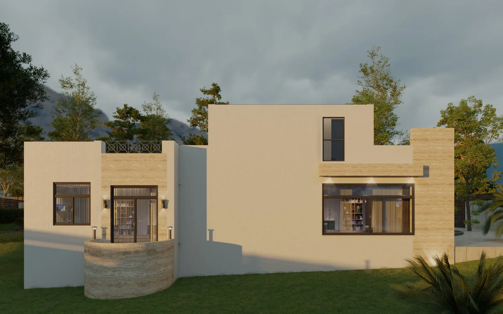The chalet's central courtyard and glazed openings.