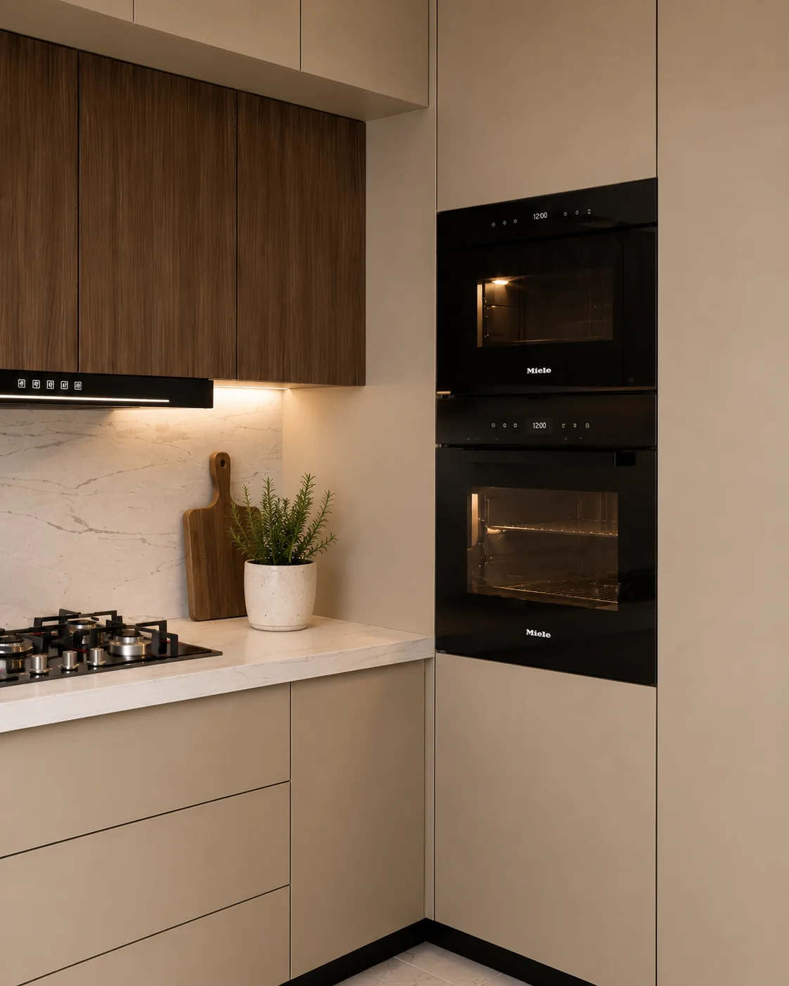Detail of marble-look surfaces and joinery.