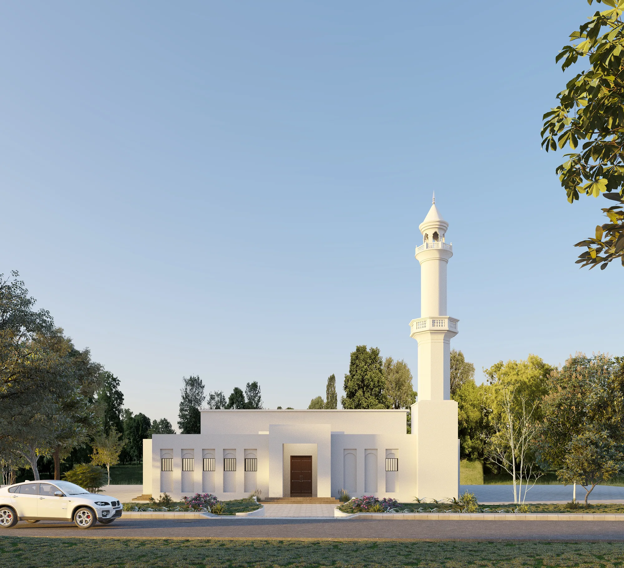 A further façade and minaret study in daylight.
