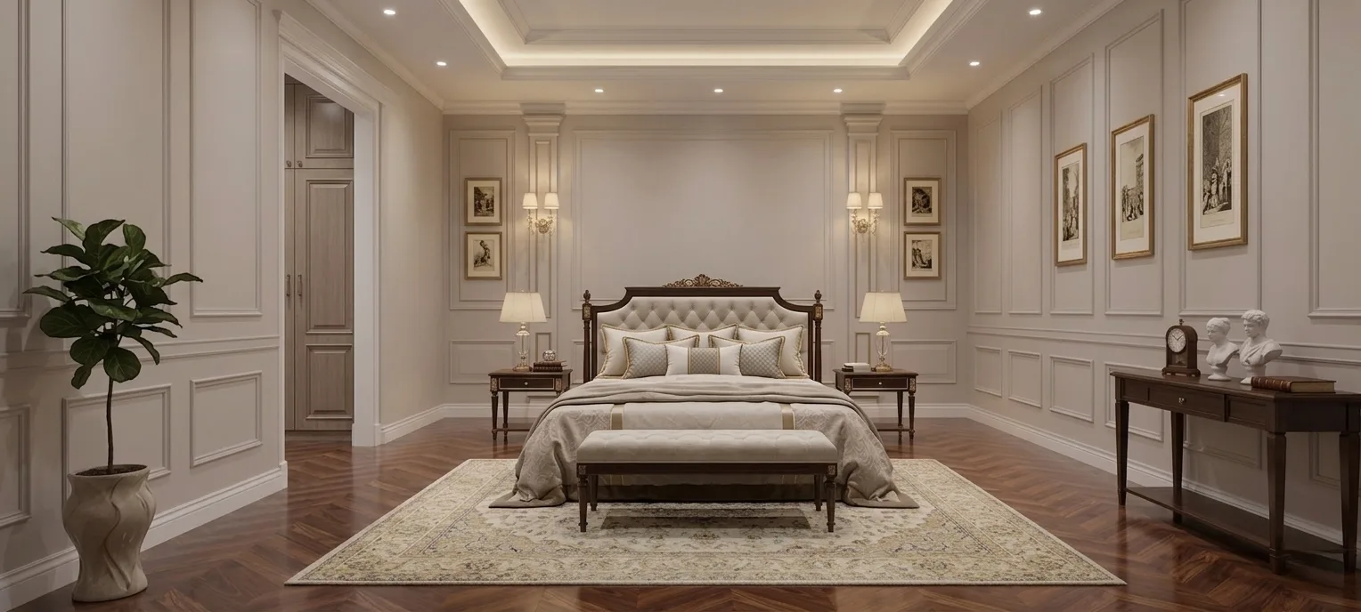 A classic bedroom interior study.